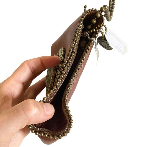 Leatherock  Semi Precious Stone Leather Crossbody Swarovski Elements Brown HE31 - Picture 4 of 16